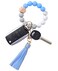 BAOSIWA Silicone Beaded Bracelet Keychain Wristlet Key Ring Blue Bangle Chains for Women with Leather Tassel