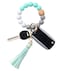 BAOSIWA Silicone Beaded Bracelet Keychain Wristlet Key Ring Green Bangle Chains for Women with Leather Tassel