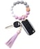 BAOSIWA Silicone Beaded Bracelet Keychain Wristlet Key Ring Purple Bangle Chains for Women with Leather Tassel