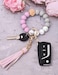 BAOSIWA Silicone Beaded Bracelet Keychain Wristlet Key Ring Purple Bangle Chains for Women with Leather Tassel