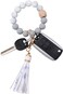 BAOSIWA Silicone Beaded Keychain Bracelet Wristlet Key Ring White Bangle Chains for Women with Leather Tassel