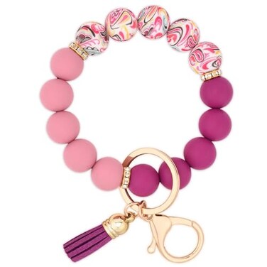 BAOSIWA Silicone Beaded Keychain Wristlet Key Ring Bracelet Cute Plum Car Key Chain Holder for Women Girls
