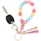 BAOSIWA Silicone Key Ring Bracelet Wristlet Keychain Rainbow Beaded Bangle Key Chains for Women with Leather Tassel