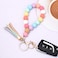 BAOSIWA Silicone Key Ring Bracelet Wristlet Keychain Rainbow Beaded Bangle Key Chains for Women with Leather Tassel