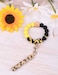 BAOSIWA Sunflower Gifts Women Silicone Keychain Bracelet Beaded Wristlet Key Ring Bangle Chains with Leather Tassel