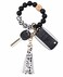 BAOSIWA Women Silicone Keychain Bracelet Beaded Wristlet Key Ring Cow Bangle Chains with Leather Tassel