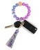 BAOSIWA Women Silicone Keychain Bracelet Beaded Wristlet Key Ring Lavender Purple Bangle Chains with Leather Tassel