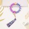 BAOSIWA Women Silicone Keychain Bracelet Beaded Wristlet Key Ring Lavender Purple Bangle Chains with Leather Tassel