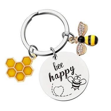 GiftoBi Bee Keychain Inspirational Keyring Gifts Honey Key Rings for Men Women Kids Cute Bee Accessories for Bag Purse Wallet Backpack