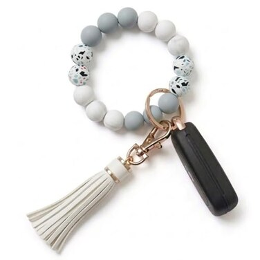 BIHRTC Key Ring Bracelet Wristlet Keychain Silicone Beaded Bangle Chains With Tassel