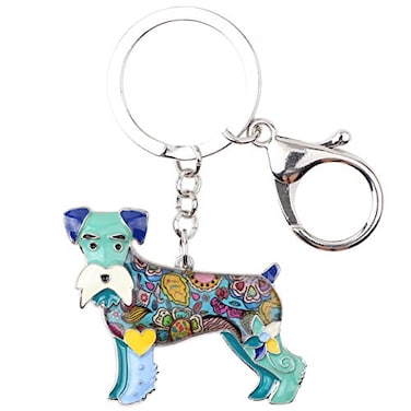 BONSNY Enamel Alloy Heart Lover Schnauzer Dog Key Chains For Women Car Charms Gift