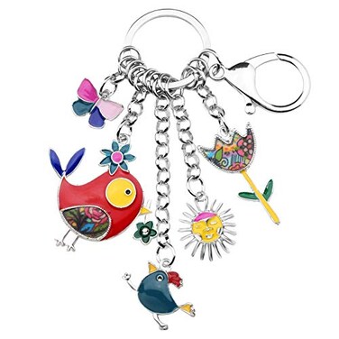 BONSNY Enamel Zinc Alloy Birds Flower Butterfly Key Chains Keyrings For Women Handbag Car Key Charms Multicoloured