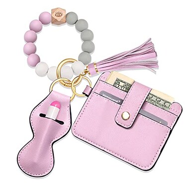 BVGA Wristlet Keychain Bracelet Wallet Silicone Bead keyring Bangle for Women purple