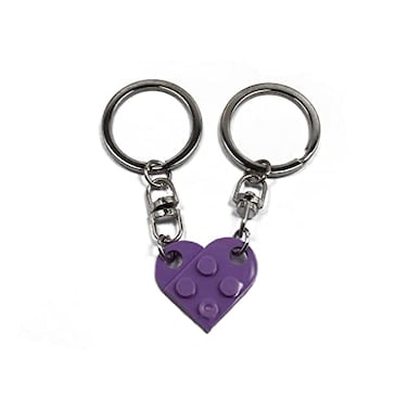 Caiyao 2Pcs Matching Brick Heart Keychain for Couples Best Friend Building Block Heart Keychains Set Valentines Day Birthday Key Chainpurple