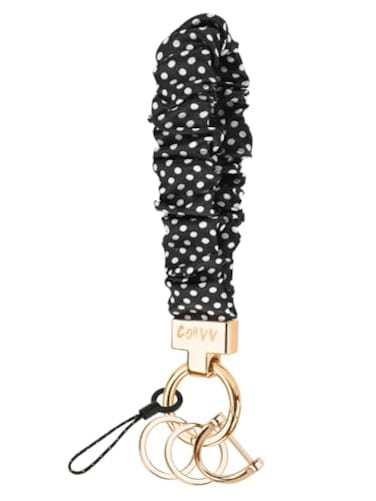 COHVV Scrunchie Keychain Wristlet for Women Stretch Car Key Holder Bracelet Key Chain Wristlet for Gym Shopping Travel Polka Dot