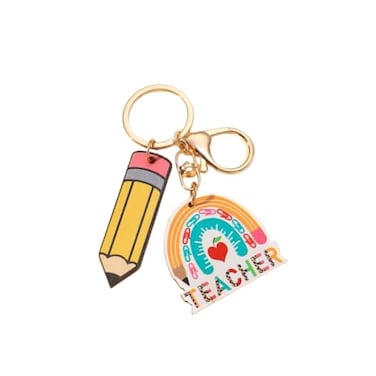 COLORFUL BLING Wooden Rainbow Tassel Keychain Rainbow Inspirational Gifts Teacher Keyring for Teachers Day GiftPENCIL 1