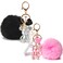 YOU WIZV Cute Keychain 2PCBlack Pink Teddy Bear KeychainBling Keychains for Women and Puff Ball key chains for Car KeysBackpack Charmgirl Pom Pom Keychain