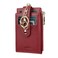Cynure Women Leather RFID Blocking Card Holder Slim Small Zipper Keychain Front Pocket Wallet with 2 ID Window red