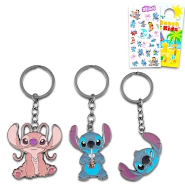 Disney Lilo and Stitch Keychain Set Bundle with 3 Lilo and Stitch Keyrings Including Stitch and Angel Plus Stickers Tattoos More Stitch Keychains for Girls