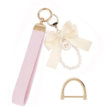 EAQIOIL Wristlet Keychain for Women Wrist Lanyard for Keys Wristlet Strap Keychain Wristlet with Dring and Cute Bow Keychain