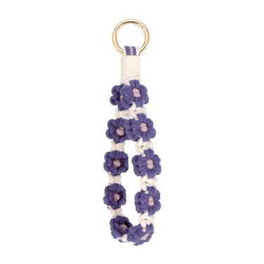 elephtree Boho Macrame Keychain Wristlet Keychain Weave Exquisite Keyring Holder Bracelet Handmade Wrist Lanyard for Women Deep PurpleFlower