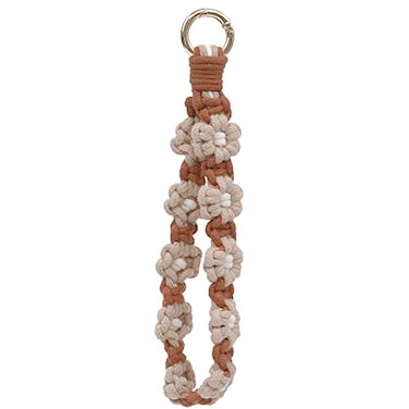 elephtree Boho Macrame Keychain Wristlet Keychain Weave Exquisite Keyring Holder Bracelet Handmade Wrist Lanyard for Women Khaki flower