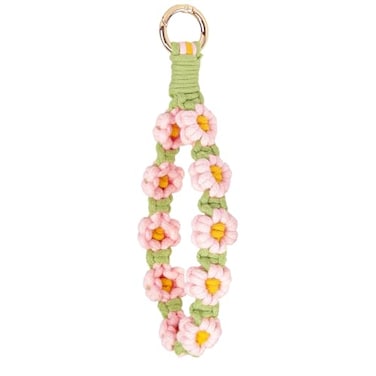 elephtree Boho Macrame Keychain Wristlet Keychain Weave Exquisite Keyring Holder Bracelet Handmade Wrist Lanyard for Women Tender pink flower