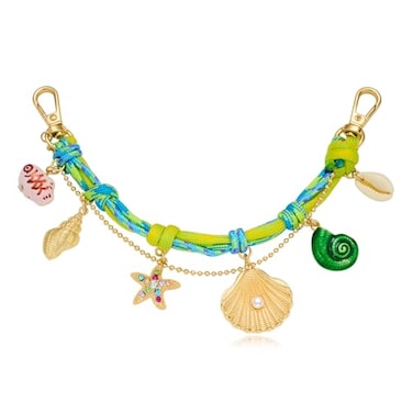 ENSKEFEN BlueGreen Handmade Woven Keychains for Women Trendy Seashell Starfish Conch Fish Charms Chain Accessories Summer Beach Ocean Bag Charm Keychain