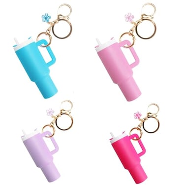 EROLPXE Mini Tumbler Keychain for Stanley Cup Cute Mini Cup Keychain Chapstick Holder for Women Men Girls Flower