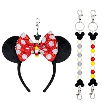 Eybila 2Pcs Mouse Ear Holder for Backpack Beaded Lanyard Keychain Park Trip Essentials Headband Hanging Accessories Display Decor