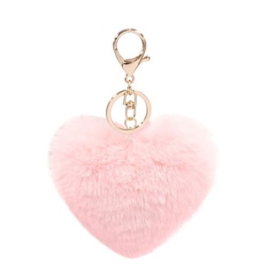FEBD Womens Heart Puffball Keychain Faux Fur Pom Pom Keyholder Bag Accessory Keyring Backpack Charms for Girlslight pink