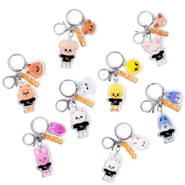 Feenmai Cartoon Keychain for Kids Stray Kids Keychain Cute Animal Pendant Acrylic Double Sided Pattern SKZ Backpack Pendant