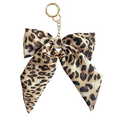 Fuerxy Leopard Print Bow Bag Charm for Purse Handbags Bag Accessories Charms PU Key Charms Brown