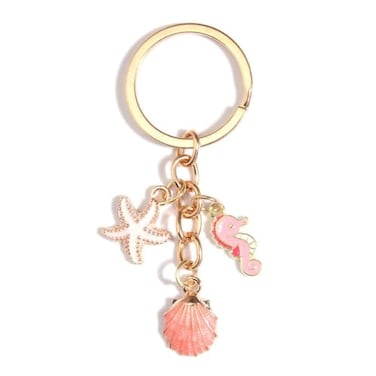 Fuqimanman2020 Shell Starfish Enameled Keychain Cute Shell Starfish Tassel Chain Keyring Bag Purse Backpack Accessories for WomenA