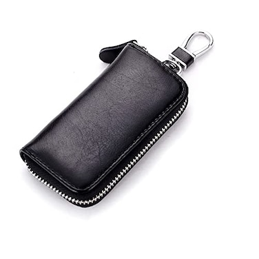 Funny live Genuine Leather Key Holder Bag with 2 Card Slots 6 Hooks Access Card Key Case Wallet for Men Women Black