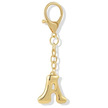 Vintashion Gold Plated Bubble Initial Letter Keychain for Women Car Key Bag Purse Decorative Keyring Charm Accessory Letter A