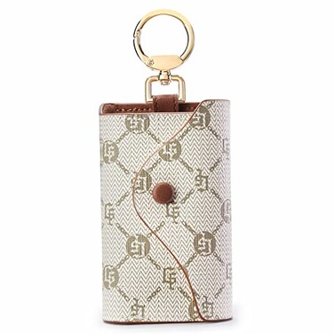 GOLF SUPAGS Women PVC Leather Car Key Chain Card Holder Wallet Pouch 6 Hook Snap Closure keys Money Organizer Case BrownWhite style2