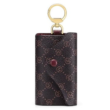 GOLF SUPAGS Women PVC Leather Car Key Chain Card Holder Wallet Pouch 6 Hook Snap Closure keys Money Organizer Case BrownWine