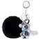 HONYJOOM Bling Bear Keychain for Women Cute Black Pom Pom Keychain Car Keychains for Women Girls