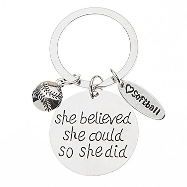 Infinity Collection Softball Keychain for Girls Inspirational She Believed She Could So She Did Charm Softball Jewelry Accessories for Teens