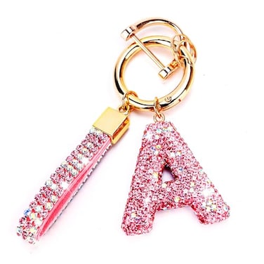 Prometheism Initial Car Keychains for Women GirlsBling Cute AZ Key Chains for HandbagsPersonalized Gift PinkA