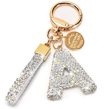 Prometheism Initial Letter Keychain for Women Girls Bling cute KeyChain for Car Key Accessories Lanyard and Backpack BagPerfect Gift WhiteA