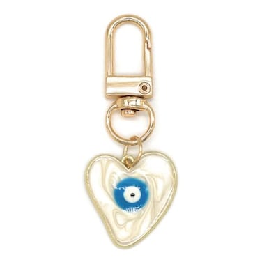 Jasimkiss Evil Eye Keychains Sweatheart Keychains Protection Charm for Women Men Car Key Ring Bag Purse Accessories White