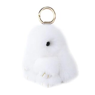 jtkdxqs Mini Bunny Keychain Artificial Rabbit Fur Plush Fluffy Key Ring Car charm for Womenwhite