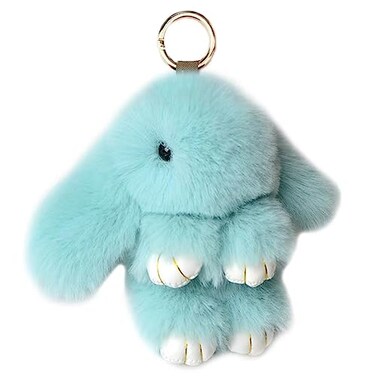 jtkdxqs Soft Cute Bunny Keychain Artificial Rabbit Fur Plush Fluffy Pom pom Key Ring for Womenlake blue