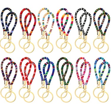 Junkin 24 Pcs Boho Bulk Keychains for Women Men Cute Designer Key Chains Accessories Christmas Employee Appreciation Gifts