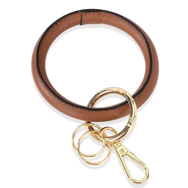 Junyuerly Wristlet Bracelet Keychain PU Leather Key chain Silicone Bangle Key Ring for Women Girls Goldcoffee