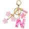 Jusen Resin Alphabet Initial Letter Keychain Tassel Flower Pendant Key Ring for Purse Handbag Car Keys Npink