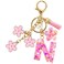 Jusen Resin Alphabet Initial Letter Keychain Tassel Flower Pendant Key Ring for Purse Handbag Car Keys Npink