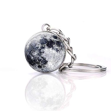 JWPavilion Solar System Planet keychain Accessories Pendant Glow In The Dark Galaxy Crystal Glass Ball Key Chain Rings Creative Gifts For Women Men Charms Luminous Globe Llaveros KeyringMoon